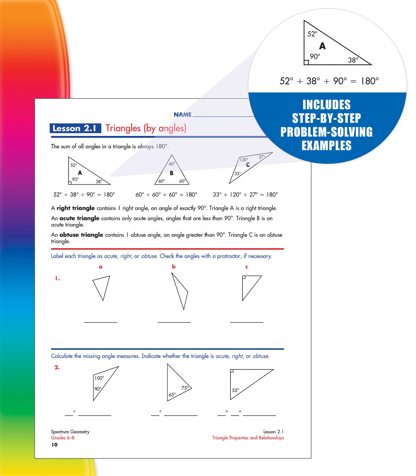 Spectrum Grades 6 - 8 Geometry Workbook, Ages 11 to 14, Geometry Math Workbook, Angles, Shapes, Coordinate Plane, Perimeter, Area, and Volume, Focus on Points, Lines, Rays, and Polygons - 128 Pages
