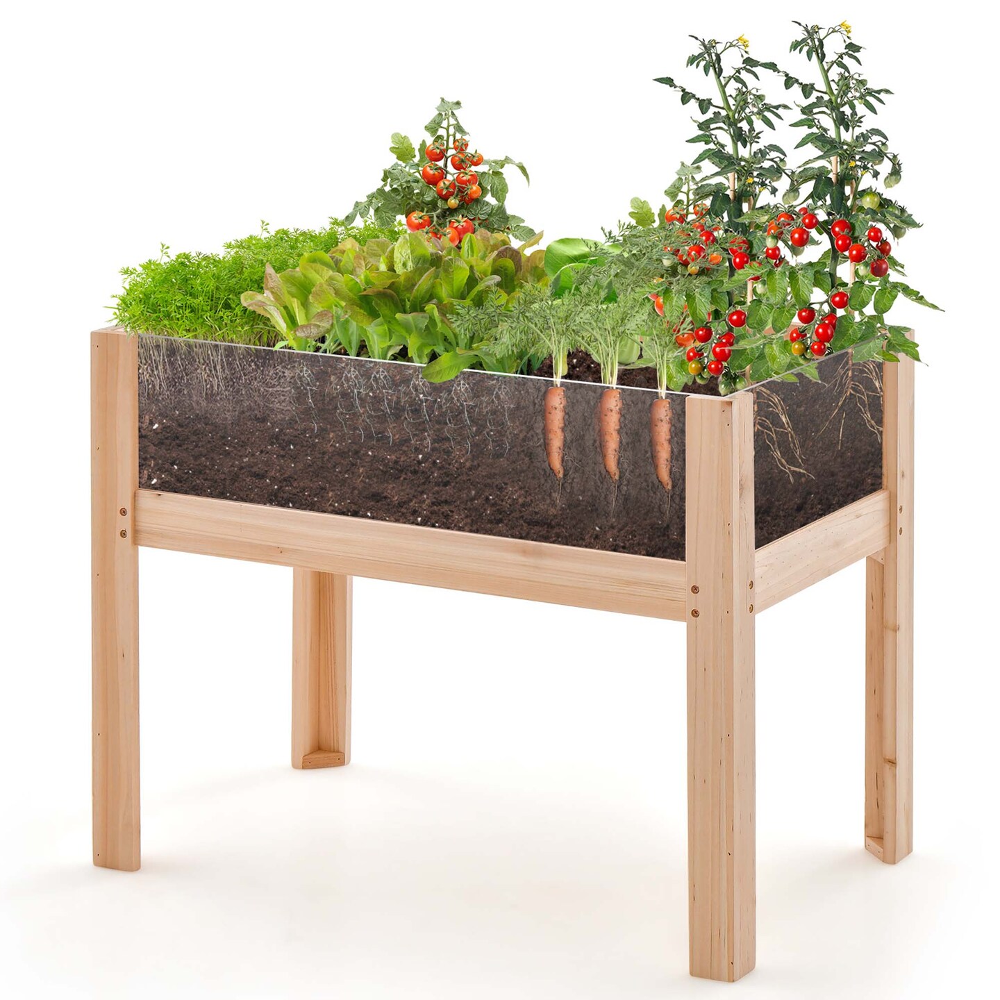 Costway Raised Wooden Garden Bed 24"/31" Elevated Planter Box Plant Terrarium with Drain Holes