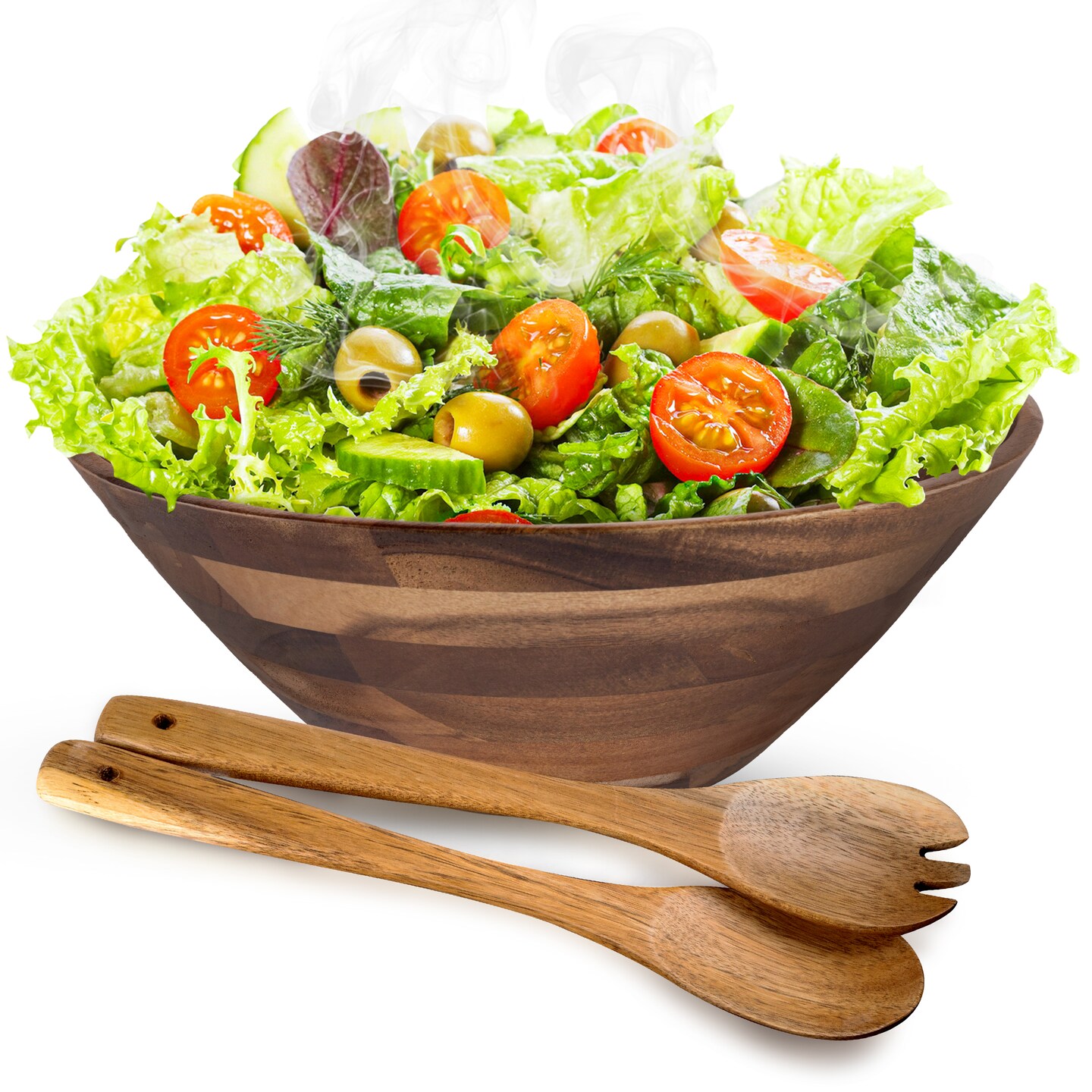 Creekview Home Emporium Acacia Salad Bowl and 2pc Wooden Serving Utensil Set
