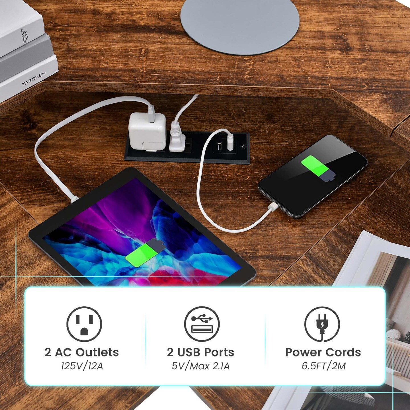 Costway L-shaped Computer Desk with Power Outlet 51" Corner Computer Workstation Rustic Brown/Black