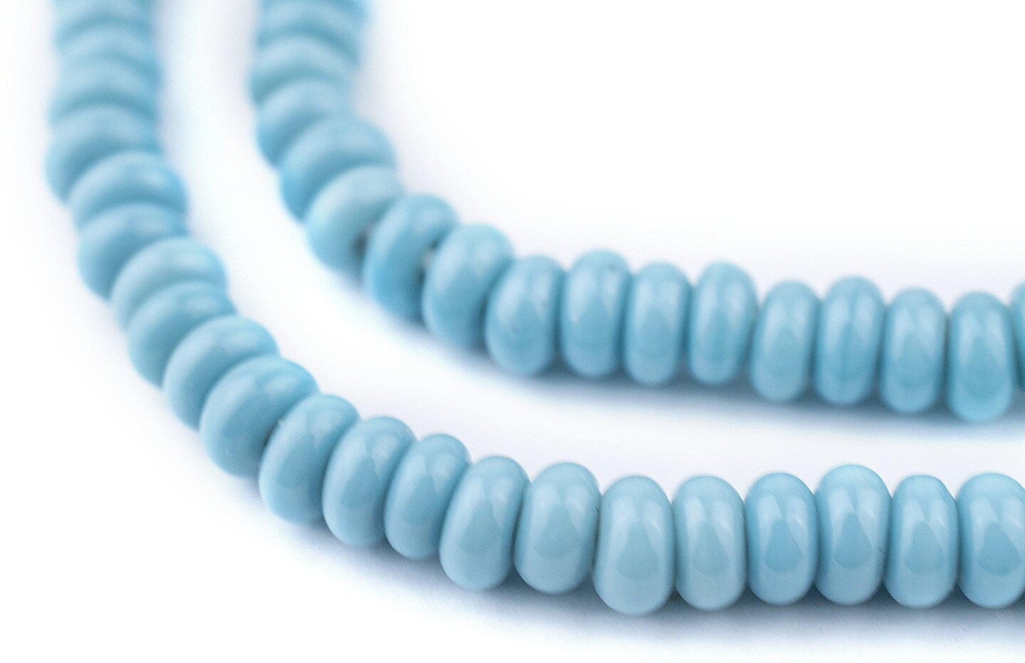 The Bead Chest Baby Blue Glass Donut Beads - 24 Inch Strand of Indonesian Rondelle Java Glass Beads for Crafts & Jewelry Making