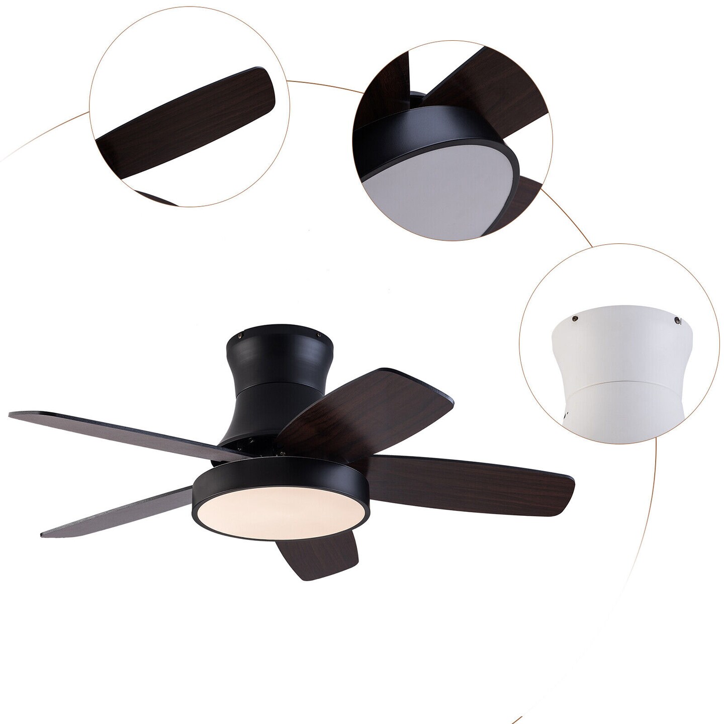 Kitcheniva Black 42 in Ceiling Fan with Light 5 Blades With Remote