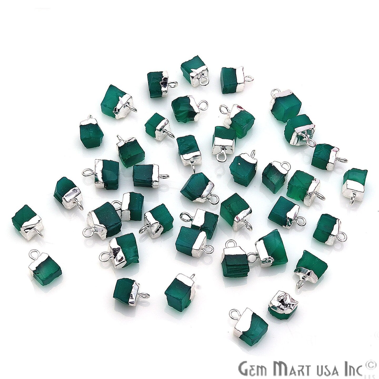 Rough Gemstone Pendant, Birthstone Raw Pendant, Silver Electroplated Connector Charms, 11X6mm (Approx), 1 pc, GemMartUSA (50469)