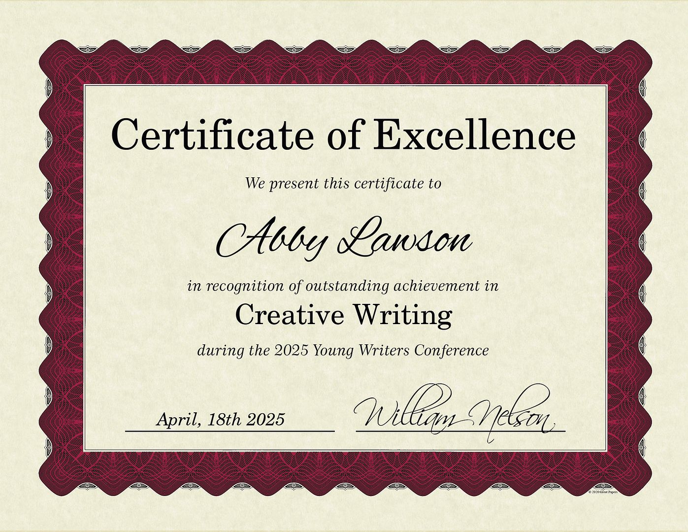 Great Papers! Parchment Certificates with Metallic Border, Red Border, 8.5&#x22; x 11&#x22;, Printer Compatible, 100 Count