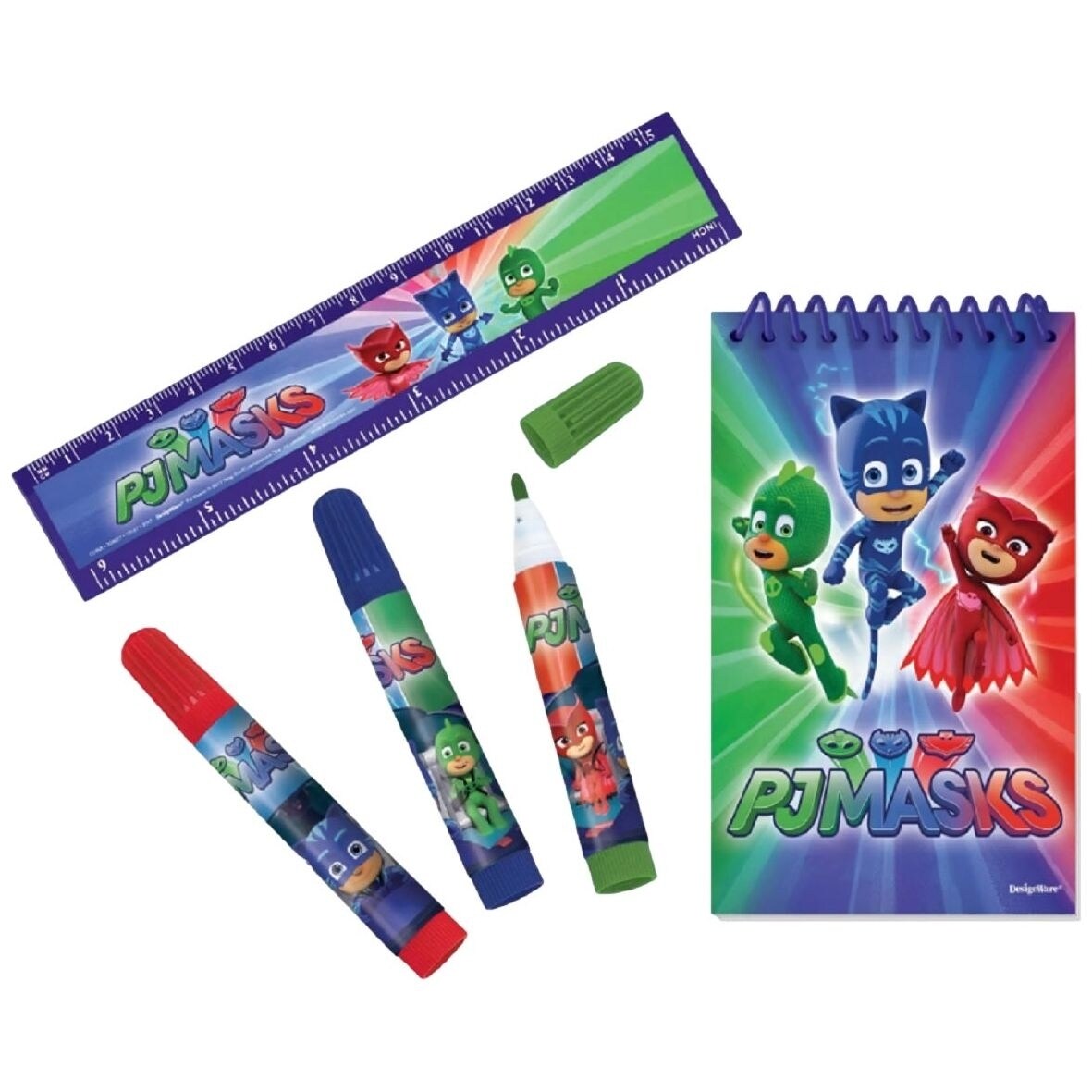 Pj Masks 5 Piece Stationery Set Notepad Ruler Markers Kids School Supplies