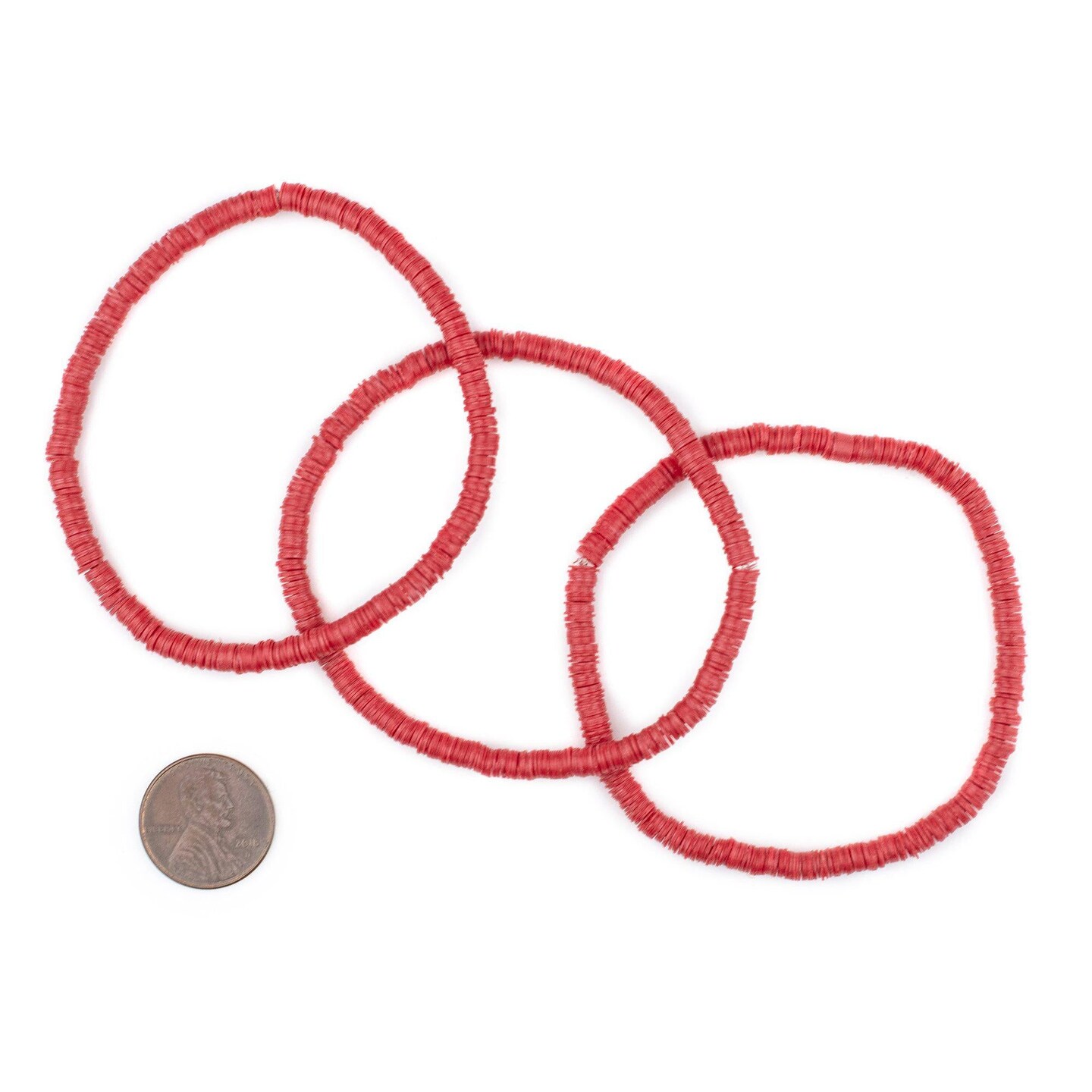 TheBeadChest Boho Stretch Bracelet, Red - Stackable African Vinyl Heishi, Unisex for Men &#x26; Women