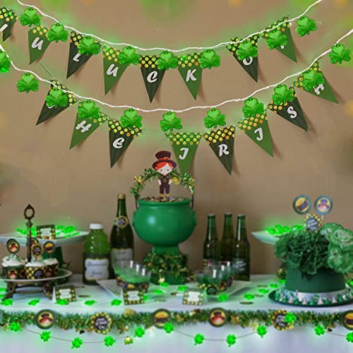 Outdoor St. Patrick&#x27;s Day String Lights, 8.5Ft St. Patrick Decoration Lights with 10 Clover Lights, Plug in Shamrocks Lights Indoor for Garden Bedroom Birthday, Green Clover Decor