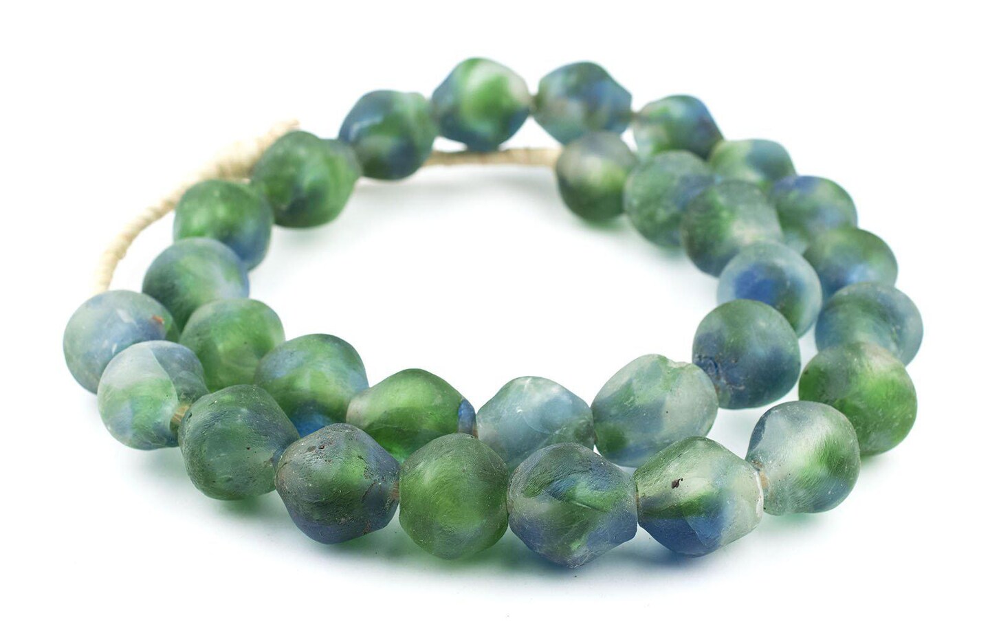Jumbo Bicone Recycled Glass Beads - Beaded Wall Hangings - Extra Large African Sea Glass Beads 25mm - The Bead Chest (Blue-Green Swirl)