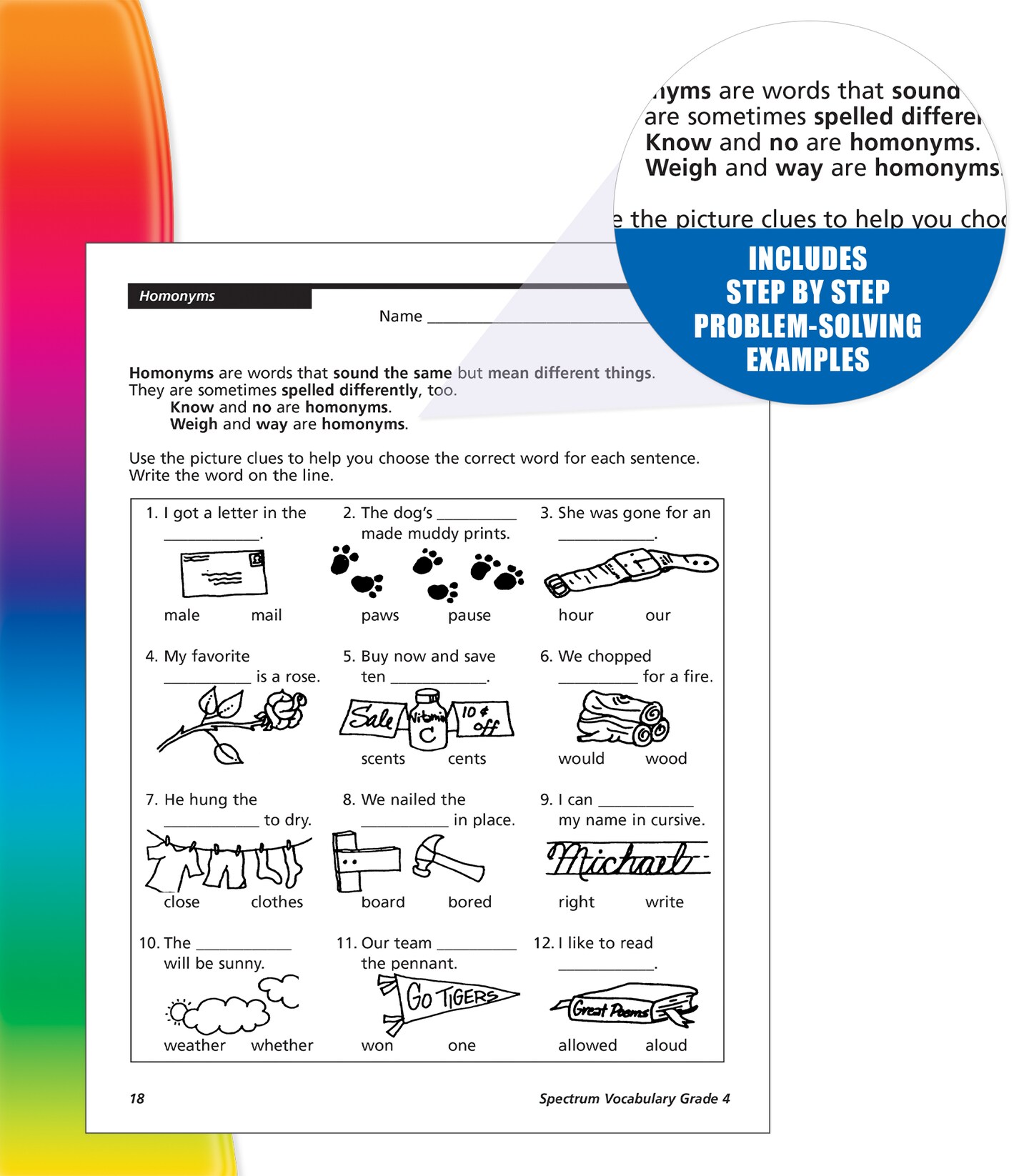 Spectrum Vocabulary Grade 4 Workbook, Ages 9 to 10, Grade 4 Vocabulary, Reading Comprehension Context Clues, Word Relationships, Sensory Language, Roots and Affixes - 160 Pages