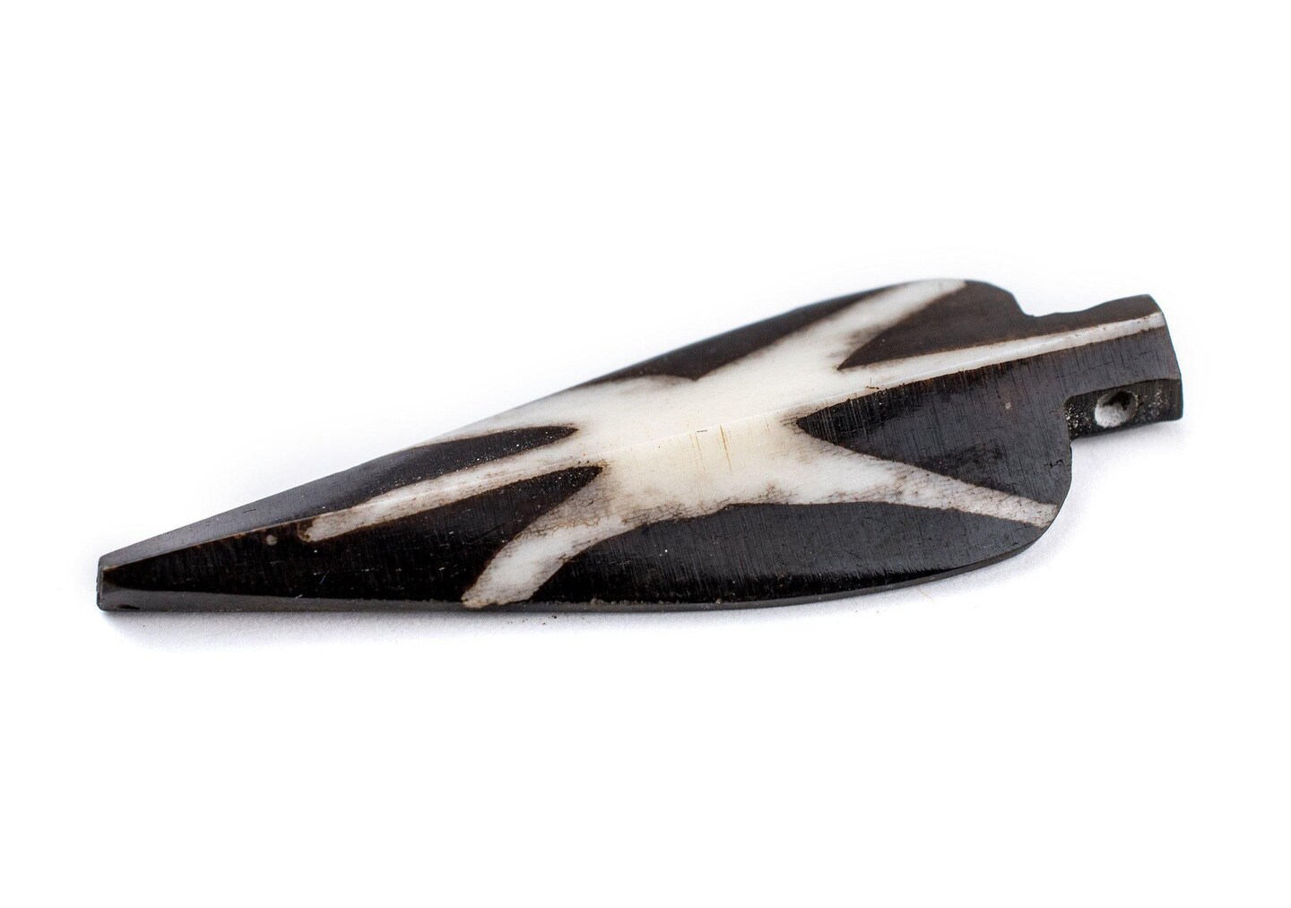 The Bead Chest Star Batik Bone Arrow Pendant 25mm Kenya African Black and White Handmade