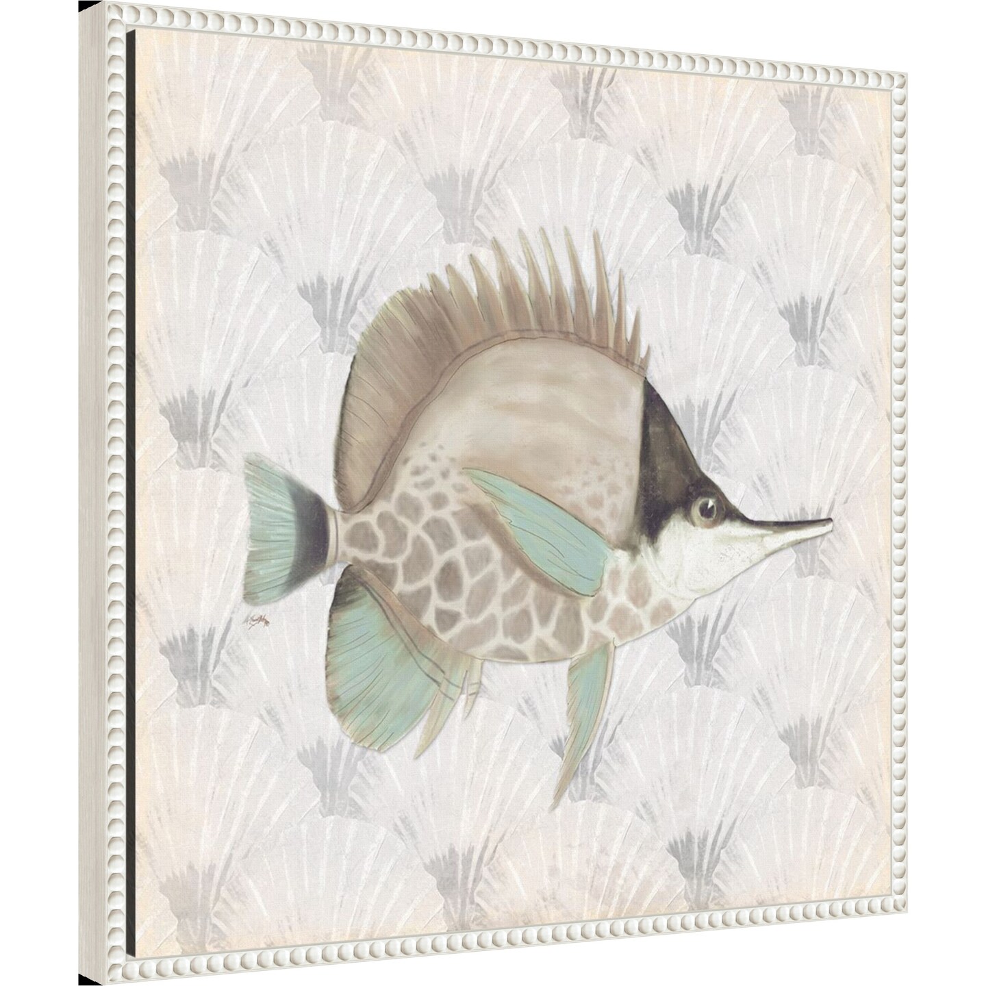 Neutral Vintage Fish III by Elizabeth Medley Framed Canvas Wall Art