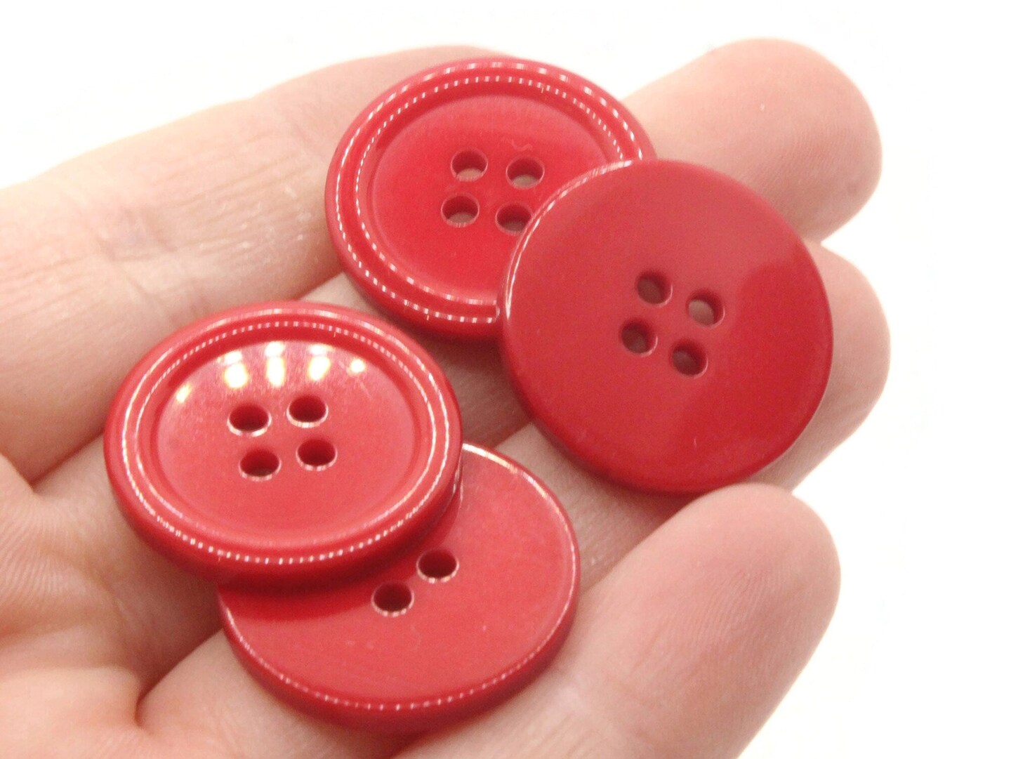 10 22mm Red Flat Round Plastic Four Hole Buttons