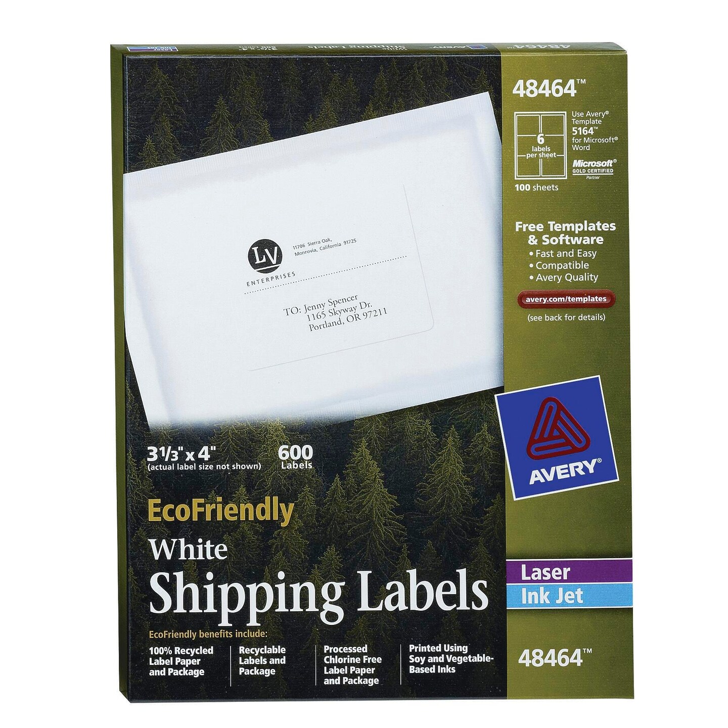 Avery EcoFriendly Shipping Labels, 3-1/3 x 4 Inches, Pack of 600