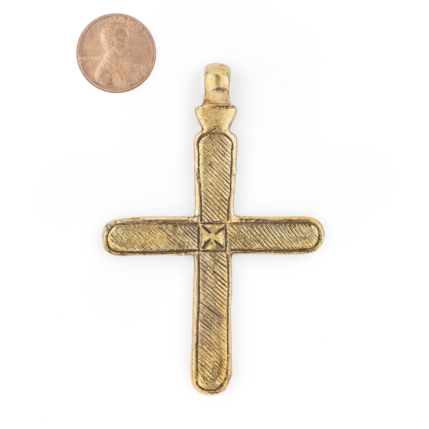 TheBeadChest Addis Ethiopian Brass Cross Pendant (80x50mm)
