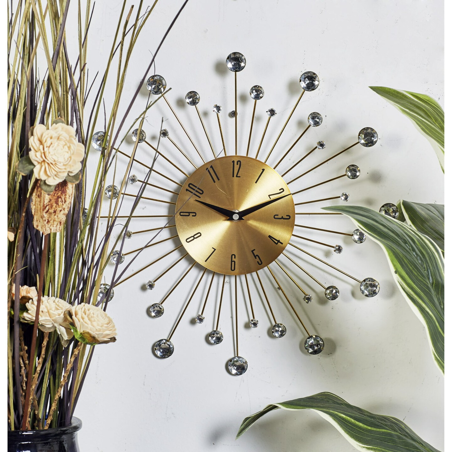 Gold Metal Glam Wall Clock, 15&#x22; x 0.5&#x22; x 15&#x22;, Starburst Design