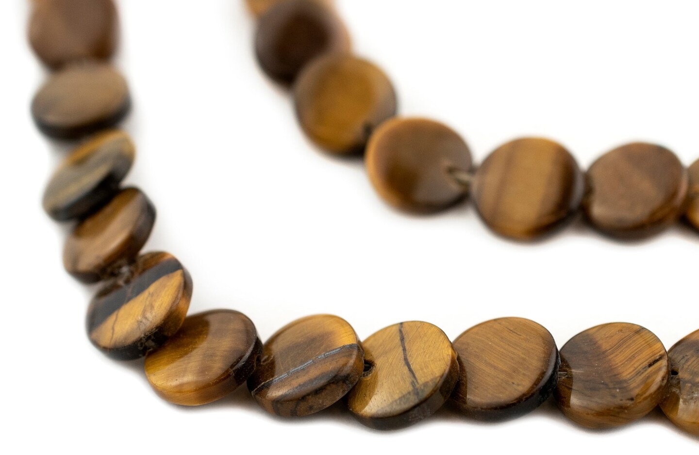 TheBeadChest Flat Round Tiger Eye Beads 12mm Brown Gemstone 16 Inch Strand