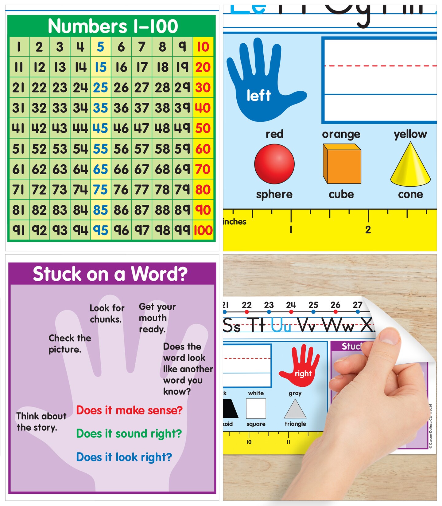 Carson Dellosa 30-Piece 17 1/2&#x201D; x 4&#x201D; Quick Stick Traditional Manuscript Adhesive Classroom Nameplates, Adhesive Student Desk Tags for Classrooms With Ruler, Shapes, Numbers, and Alphabet