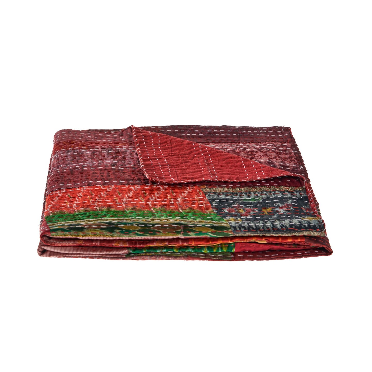 Laddha Home Designs Red and Green Handmade Throw Blanket 50&#x22; x 70&#x22;