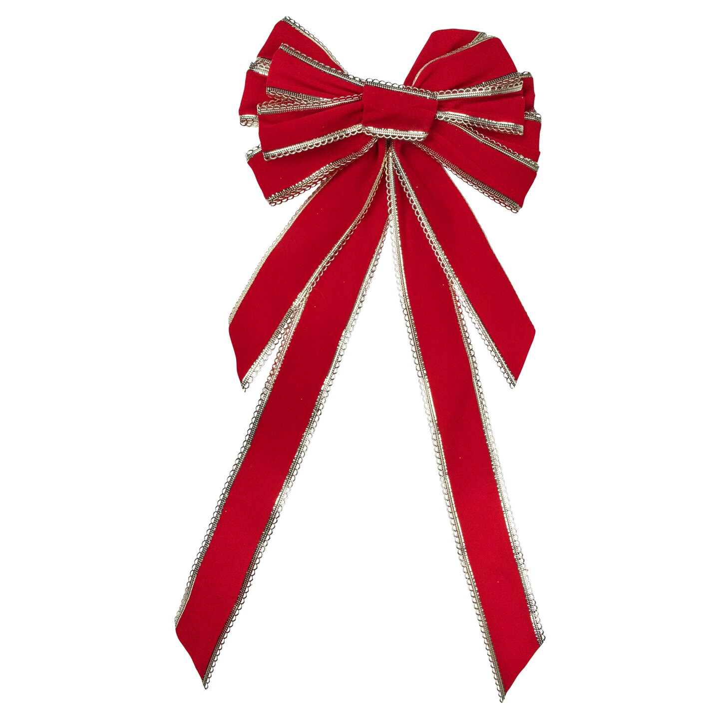 Northlight Velvet 10-Loop Christmas Bow Decoration - 12" x 25" - Red and Gold