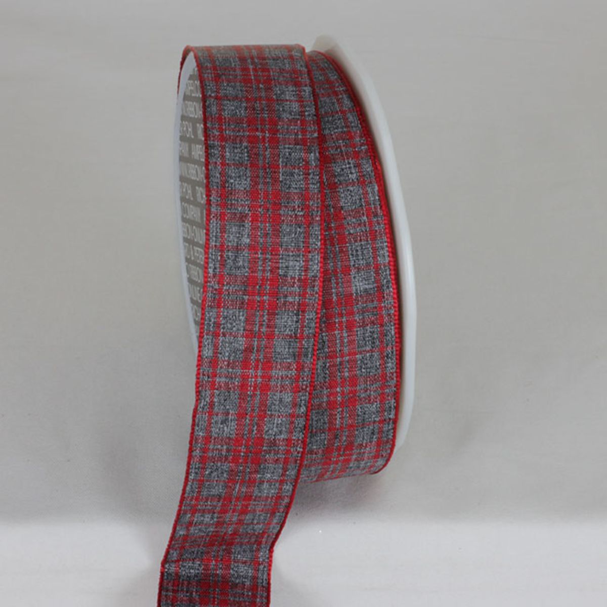 The Ribbon People Gray and Red Plaid Metallic French Wired Craft Ribbon 1.5" x 33 Yards