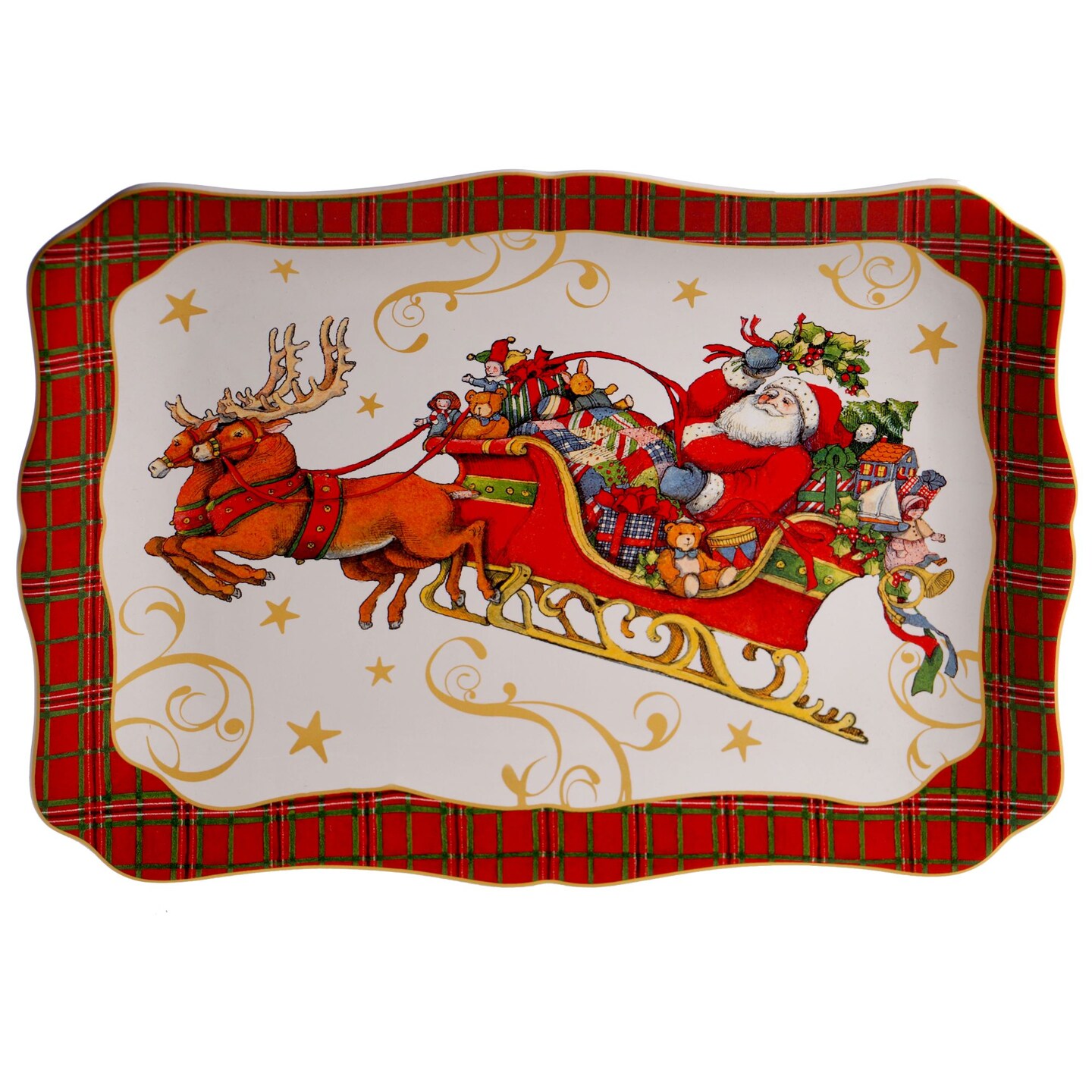 Certified International 16&#x22; Santa in Sleigh Rectangular Christmas Serving Platter