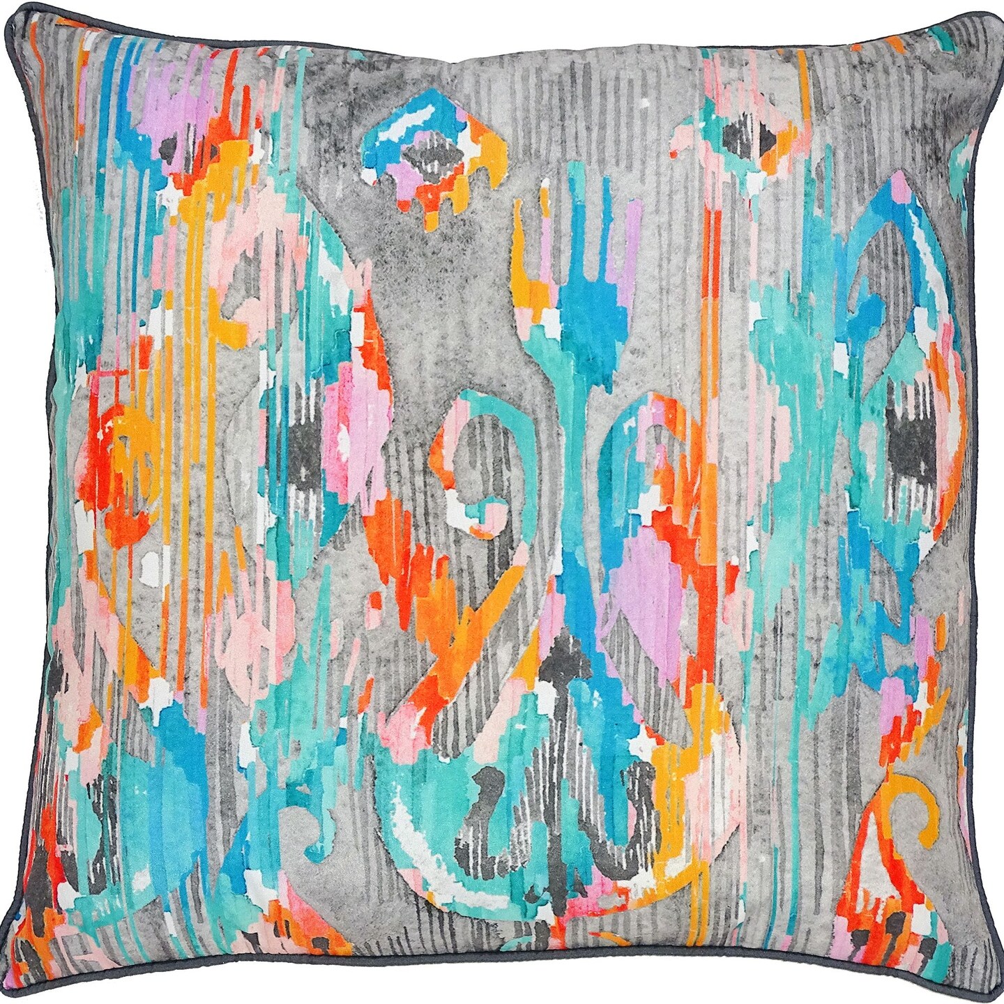 Signature Home Collection 22&#x22; Gray and Teal Blue Abstract Square Outdoor Patio Throw Pillow