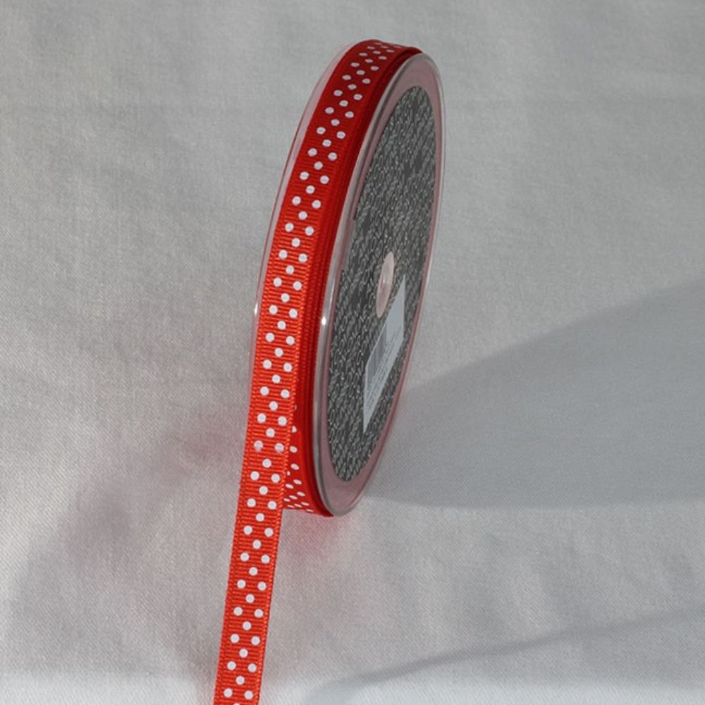 The Ribbon People Red and White Polka Dots Patterned Grosgrain Ribbon 0.3" x 22 Yards