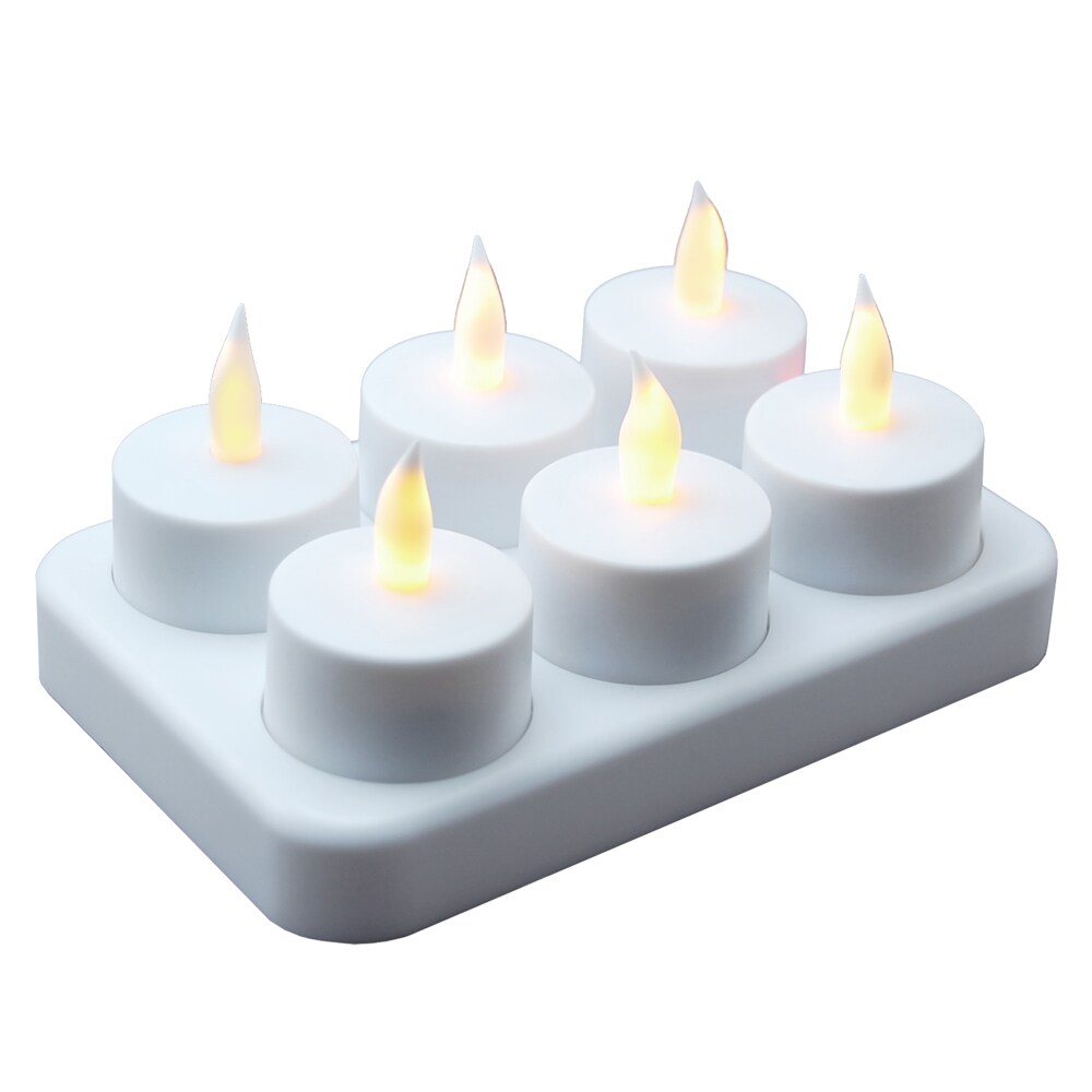 Brite Star Pack of 6 White Rechargeable Flameless LED Lighted Flickering Tea Light Candles