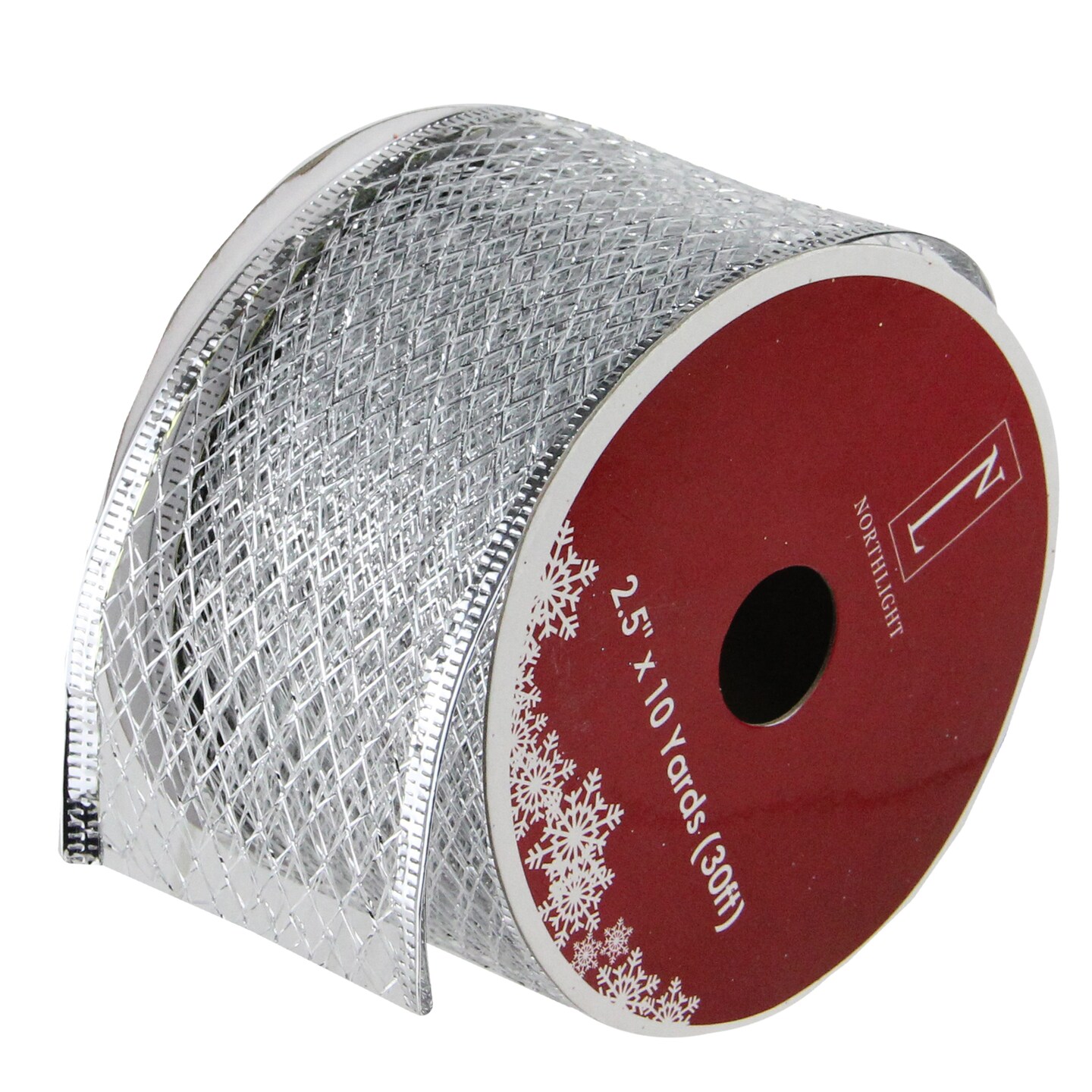 Northlight Pack of 12 Glittering Silver Metallic Lattice Christmas Wired Craft Ribbons - 2.5&#x22; x 120 Yards