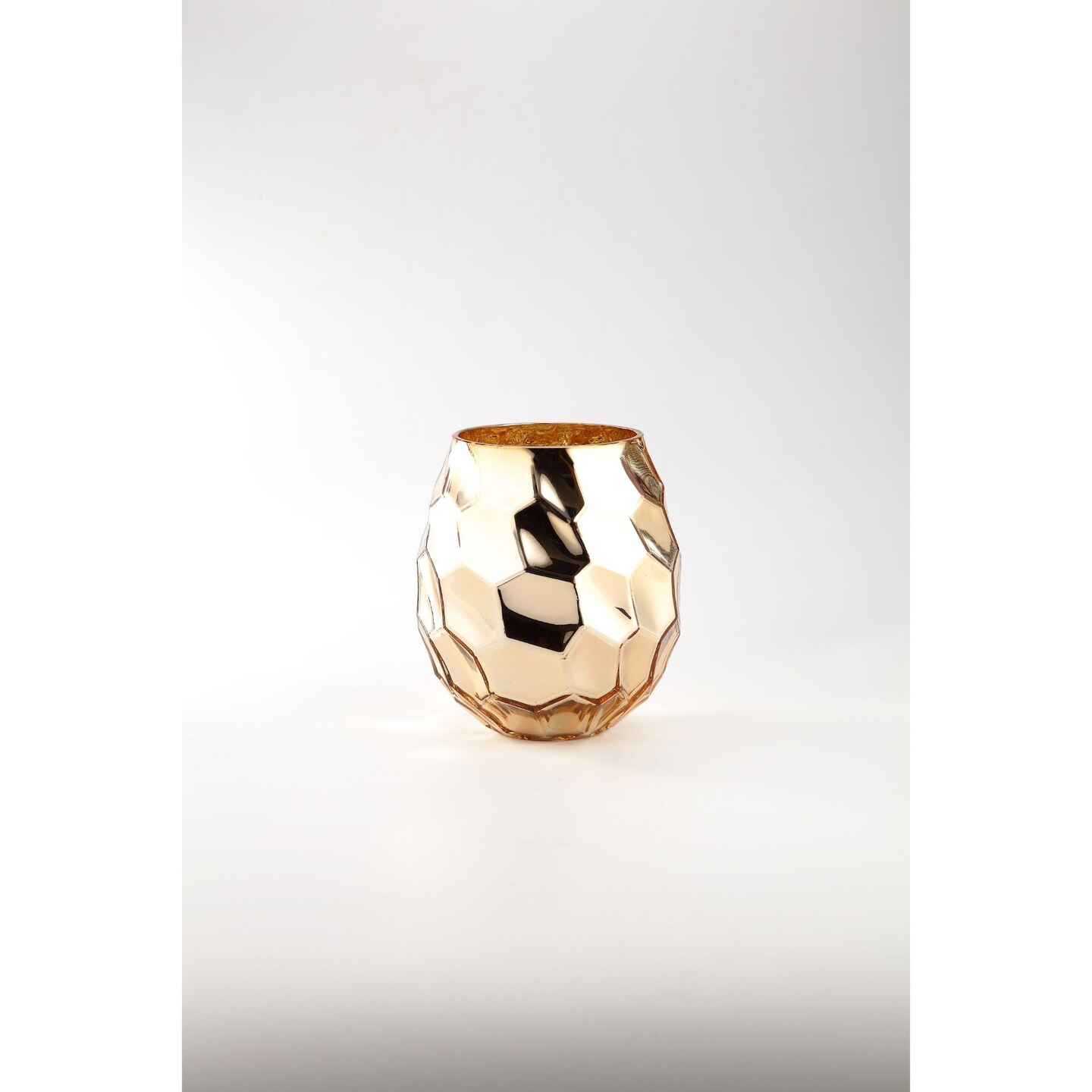 CC Home Furnishings 8.5” Gold Hexagon Pattern Handblown Glass Tabletop Decoration