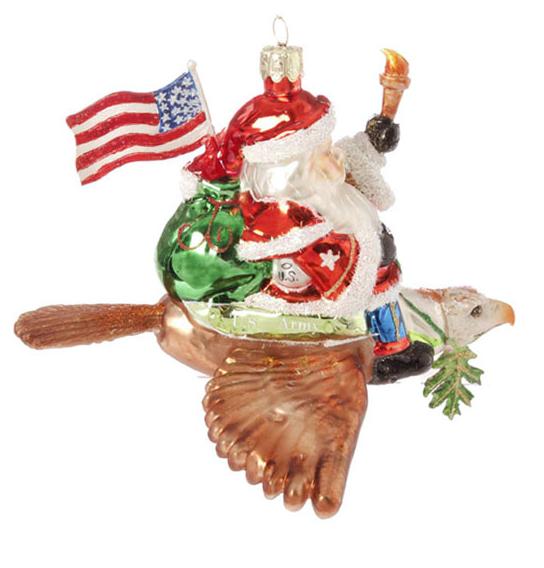 Raz 6.5&#x22; Red and White Patriotic American Army Santa Claus Glass Christmas Ornament