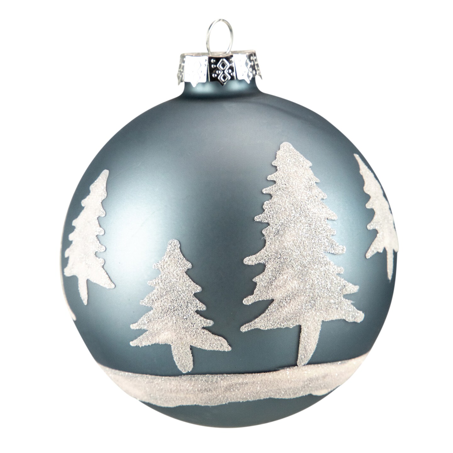 Northlight 4&#x22; Slate Blue with Glittered Trees Glass Ball Christmas Ornament