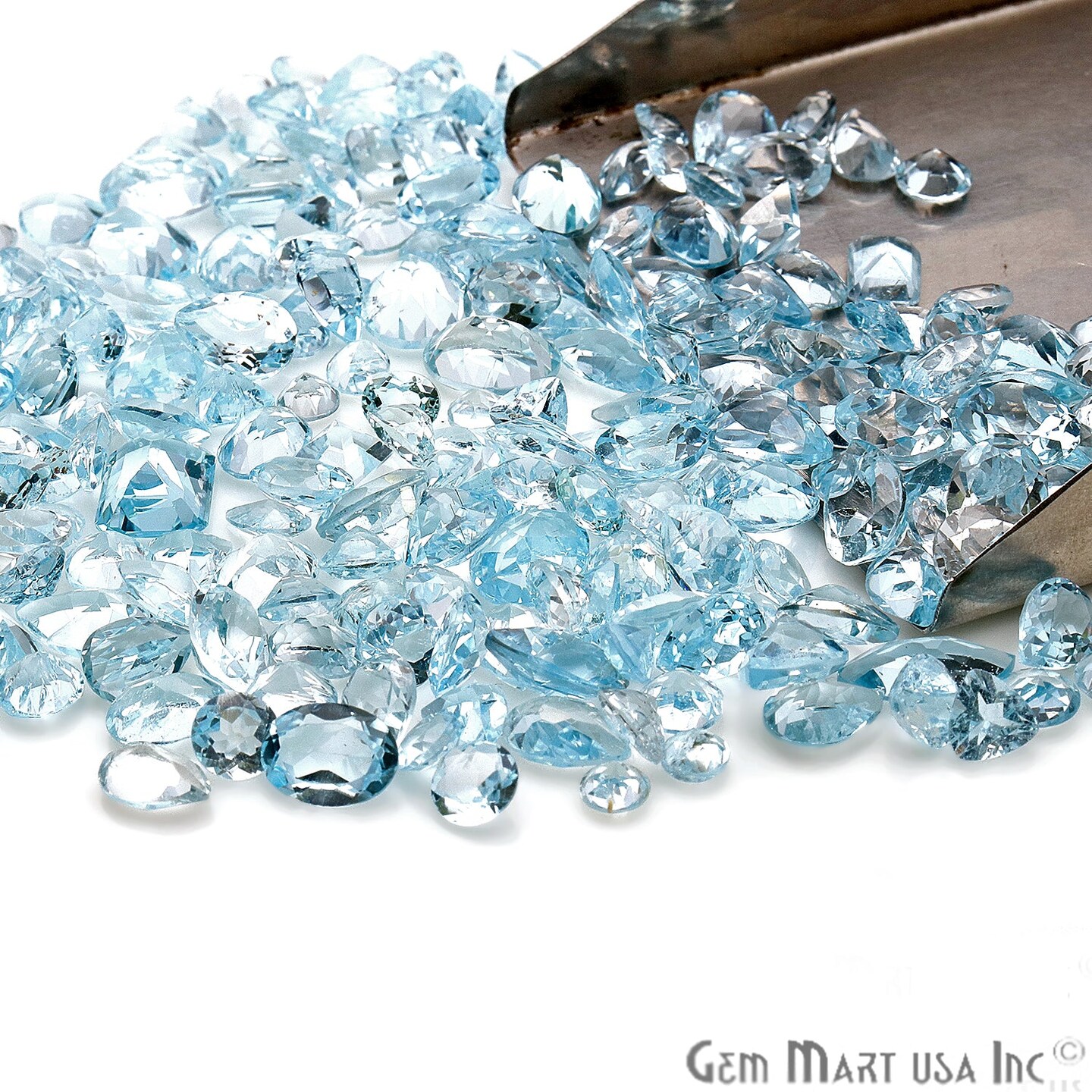 Blue Topaz Gemstone, 100% Natural Faceted Loose Gems, December Birthstone, 6-12mm, 50 Carats, GemMartUSA (BT-60001-50)