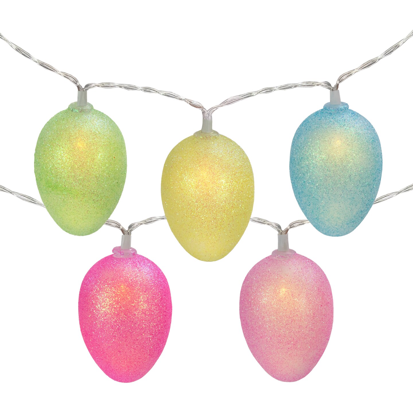 Northlight 10-Count Multi-Color Glitter Easter Egg LED String Lights, 4.5ft, Clear Wire