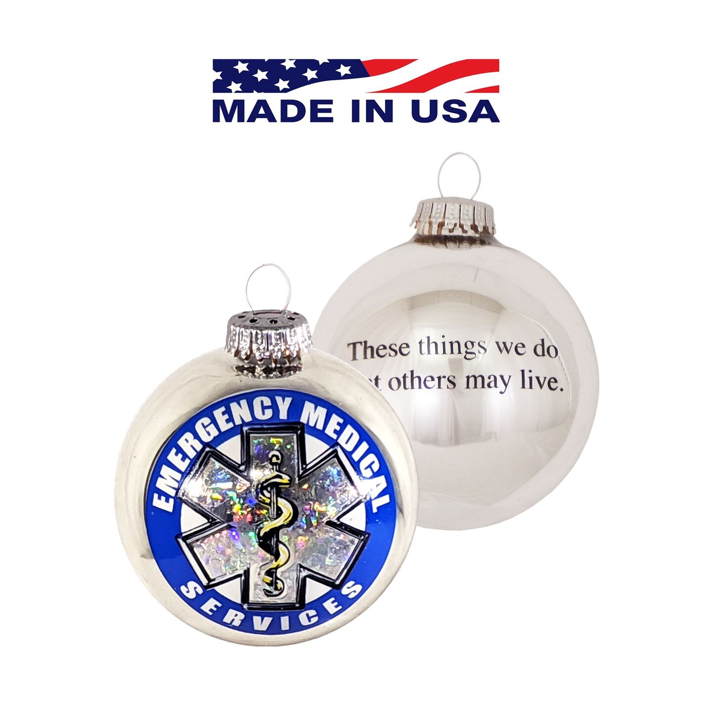 Christmas by Krebs Silver Emergency Medical Services Logo Christmas Ball Ornaments 3.25&#x22; (80mm)
