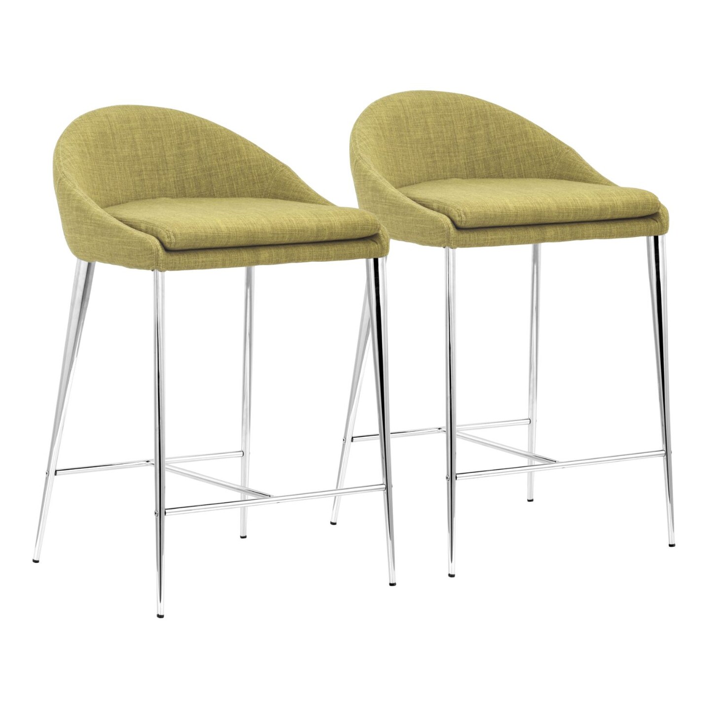 Modern Home Set of 2 Pea Green and Silver Upholstered Bar Chair 30.25&#x22;