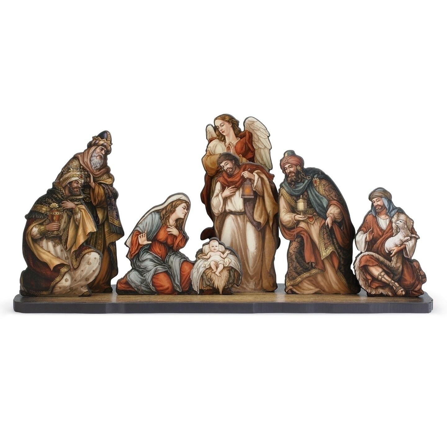 Roman 8pc Orange and Brown Nativity Die Cut Figures with Base Christmas Decoration 24&#x22;
