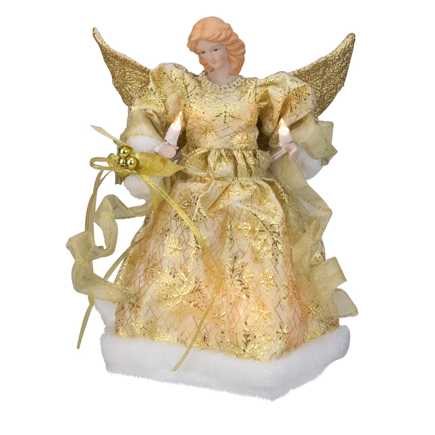 Kurt Adler 12&#x22; Lighted Gold Angel With a Snowflakes Christmas Tree Topper - Clear Lights