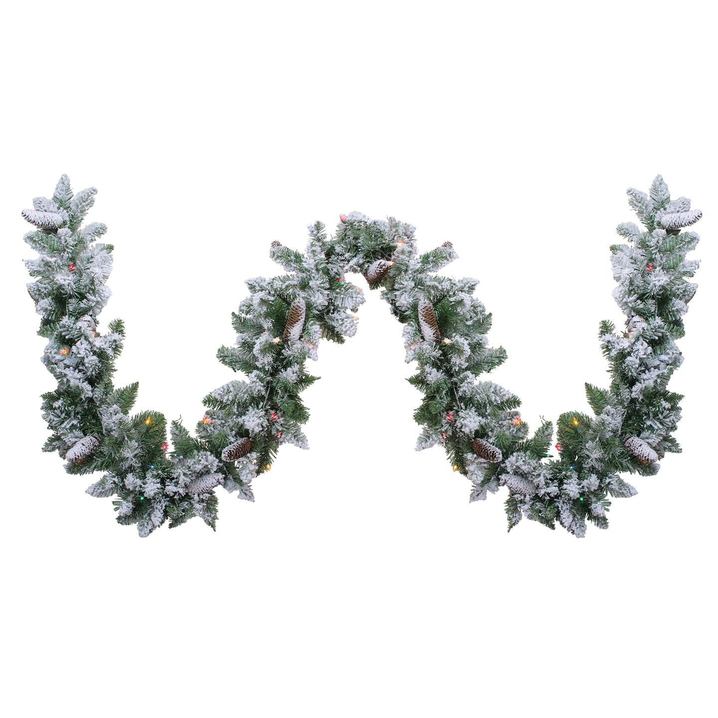 Northlight Pre-Lit Flocked Pine Artificial Christmas Garland - 9' x 10" - Multicolor Lights