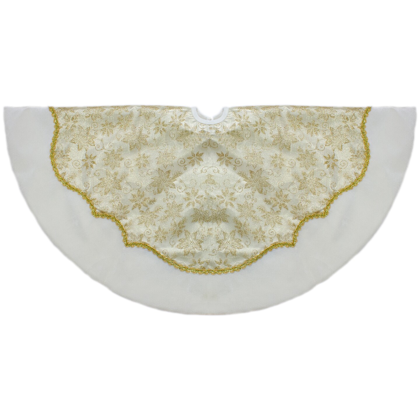 Northlight 48-Inch Gold Poinsettia Glitter Christmas Tree Skirt with a Velvet Border