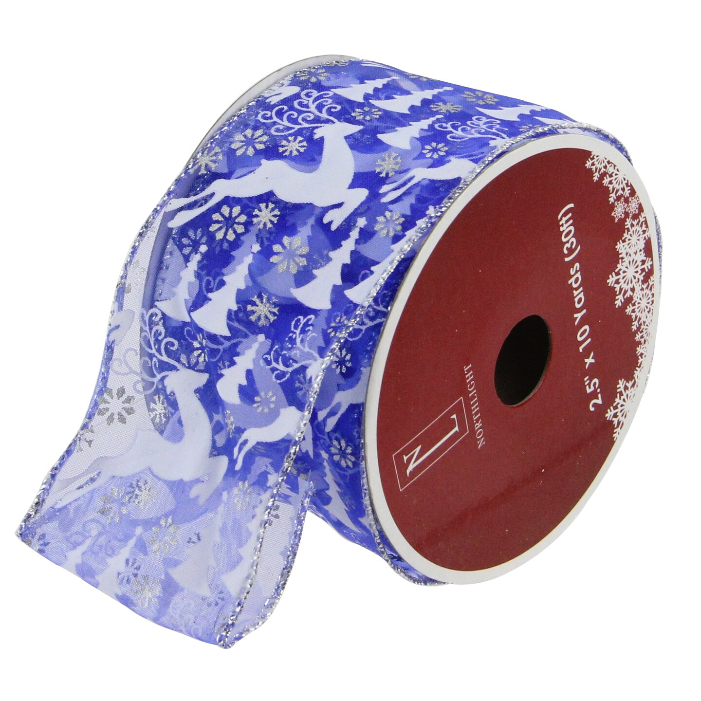 Northlight Pack of 12 Blue Winter Wonderland Flying Reindeer Wired Christmas Craft Ribbon 2.5&#x22; x 120 Yards