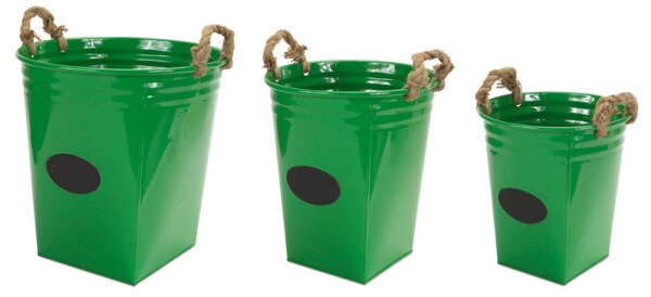 Melrose Set of 3 Green Metal Buckets with Chalkboard and Rope Handles 16"