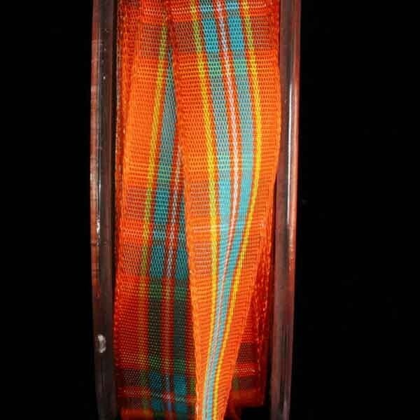 The Ribbon People Orange and Blue Woven Narrow Plaid Wired Craft Ribbon 0.5&#x22; x 44 Yards