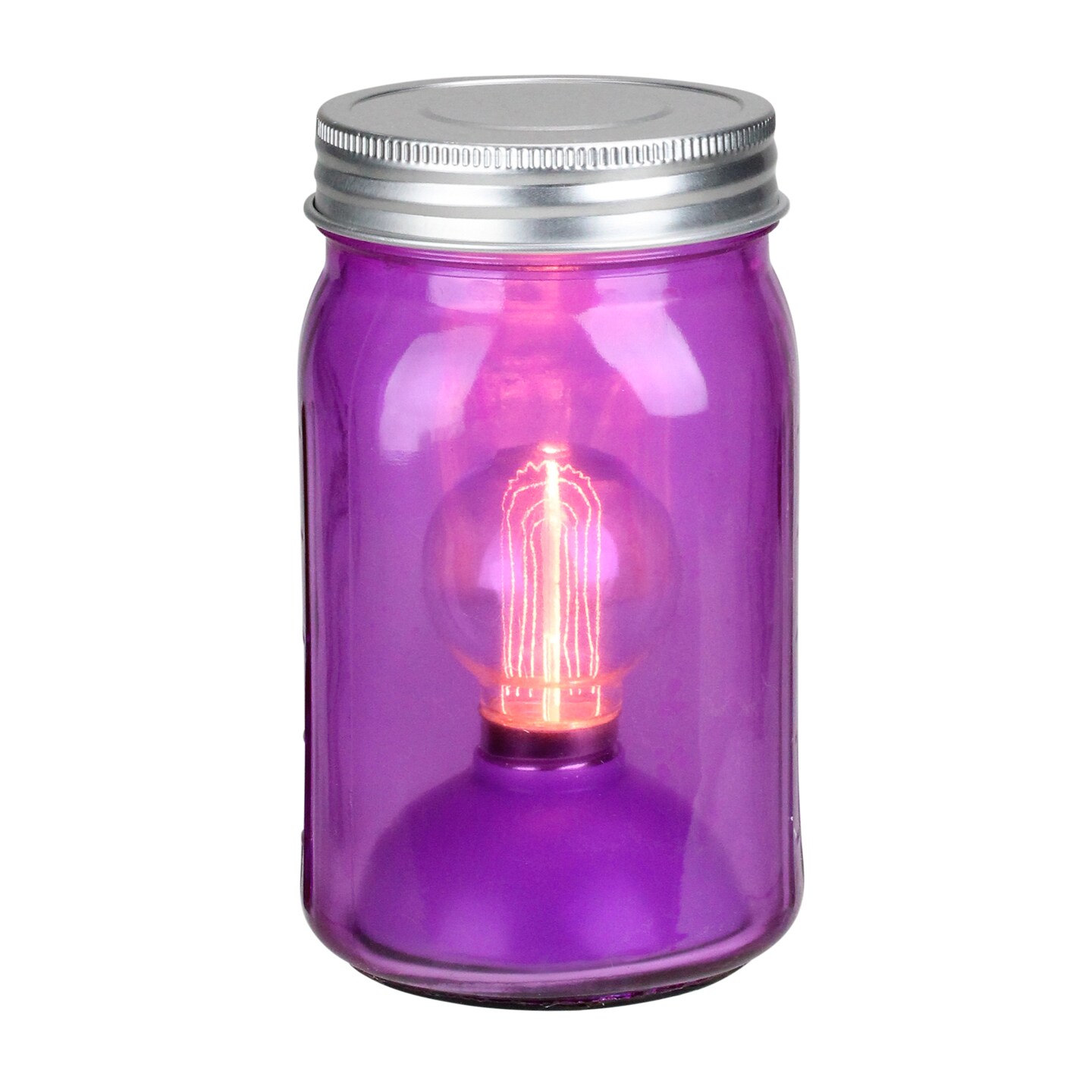 Roman 6.5&#x22; Battery Operated LED Edison Bulb Vintage-Style Purple Glass Mason Jar Lantern