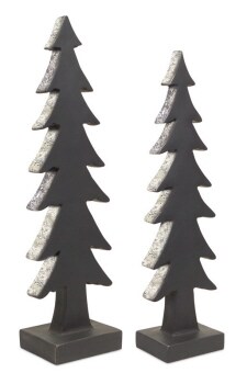 Diva At Home Set of 2 Gray Glitter Edging Christmas Tree Silhouette Tabletop Decor 22&#x22;