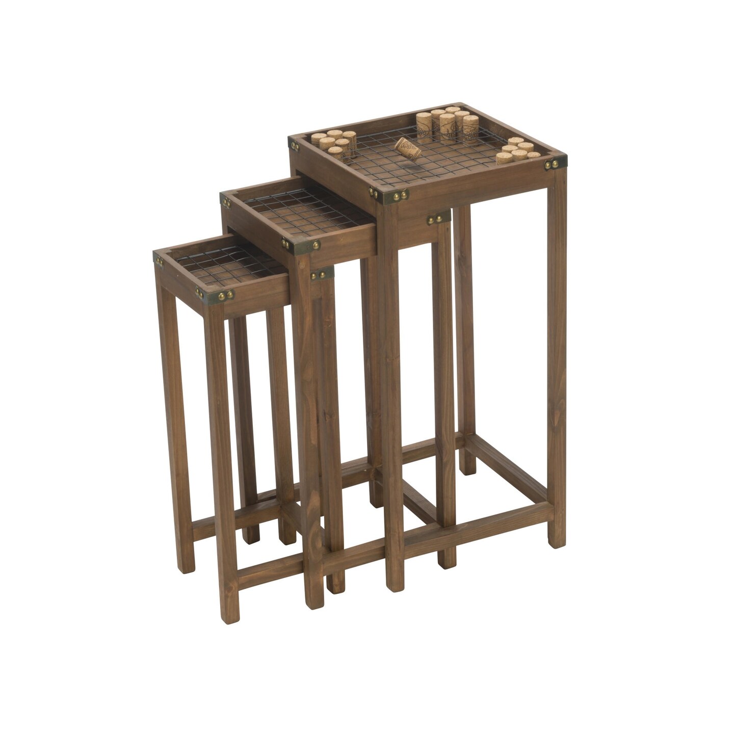 Tripar International Set of 3 Brown Vineyard Narrow Nesting Cork Display Tables 25.25"