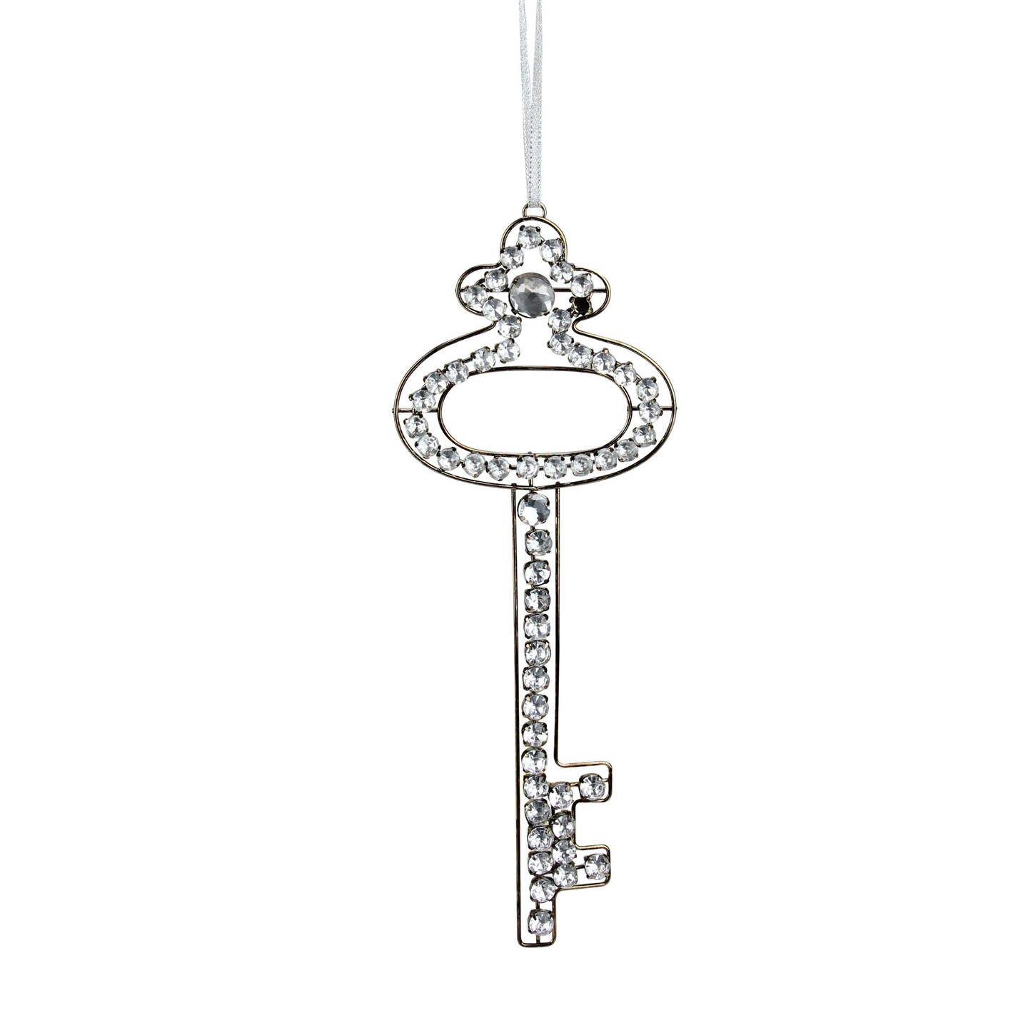 Allstate 9&#x22; Silver Antique Finish Rhinestone Key Christmas Ornament