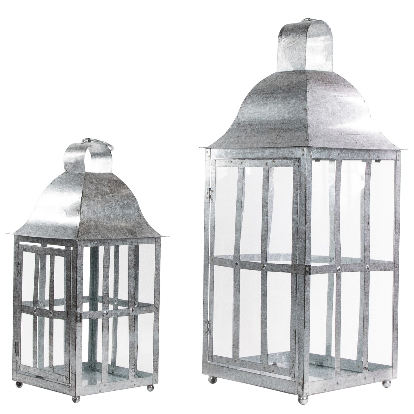 Northlight Set of 2 Distressed Galvanized Metal Candle Lanterns 23.75&#x22;