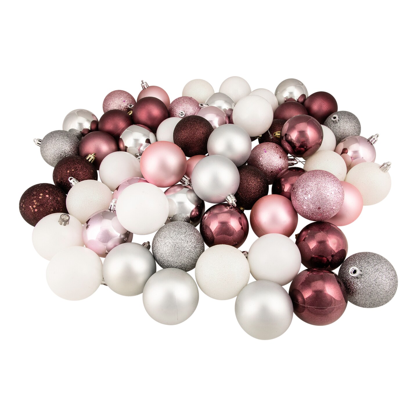 Northlight Shatterproof 3-Finish Christmas Ball Ornaments - 2.5" (60mm) - Pink and Mulberry - 60ct