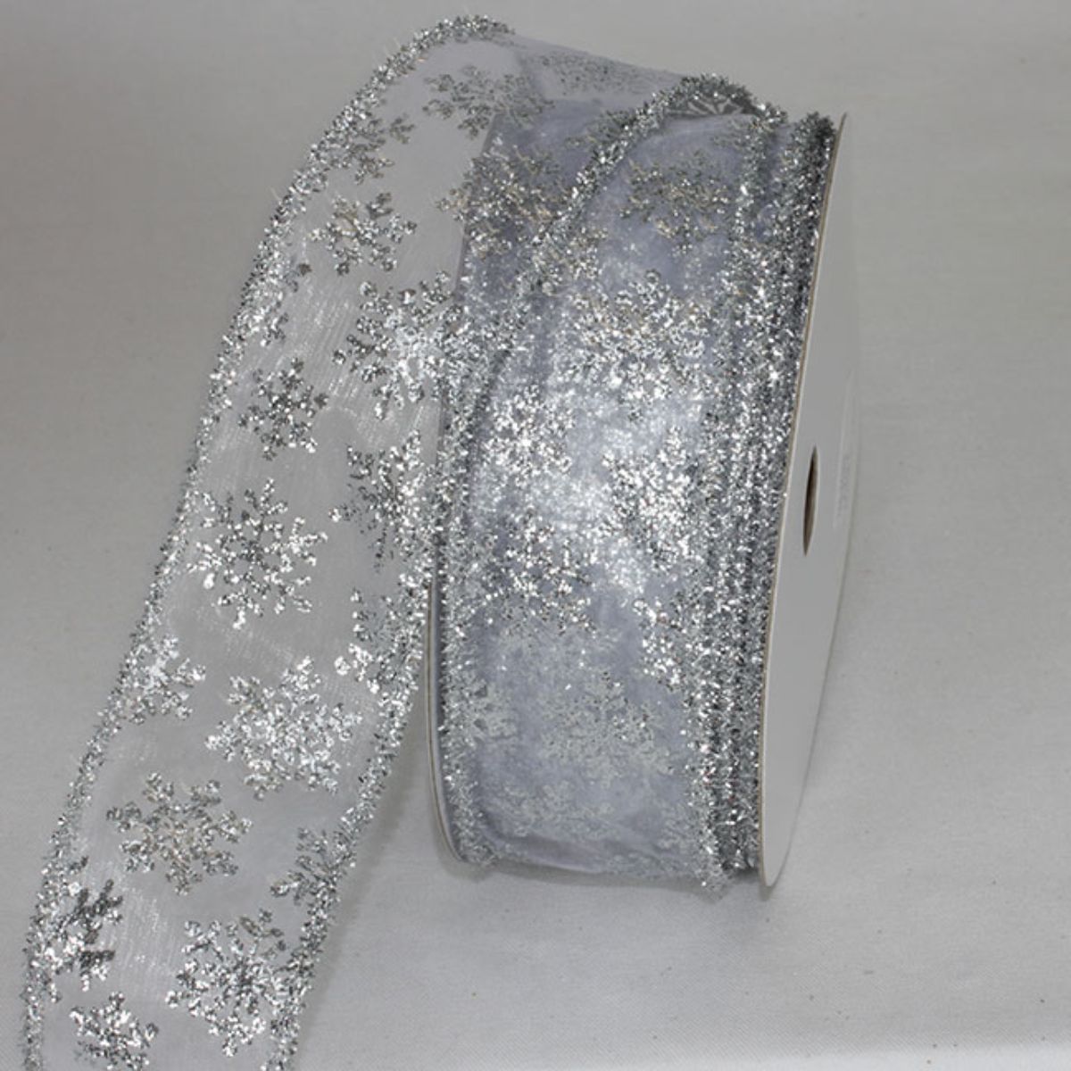 The Ribbon People Silver Christmas Snowflakes Metallic Ribbed Wired Craft Ribbon 2&#x22; x 20 Yards